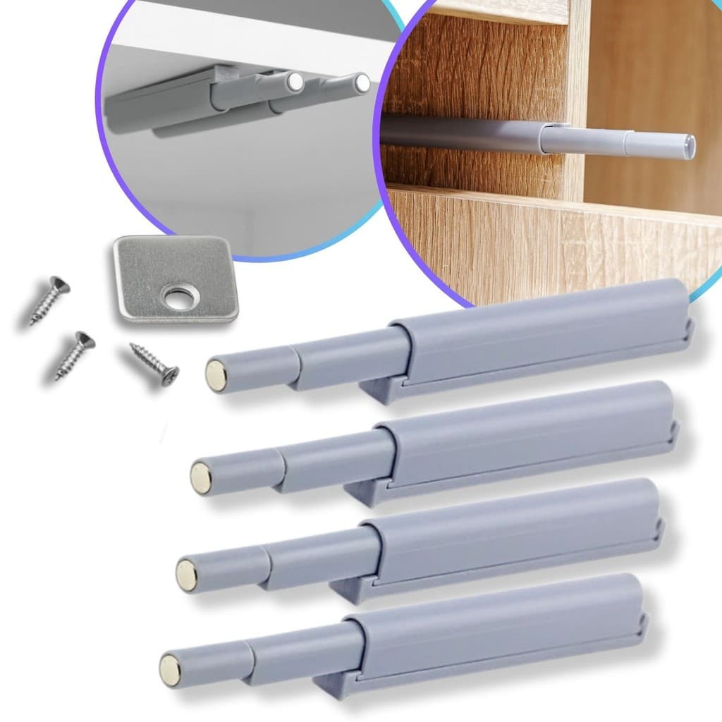 Kit 4 Fecho Pulsador Magnético Cinza Toque Sobrepor Tip-on Push Open Porta Armário Gaveta Feicho toc Sistema Click
