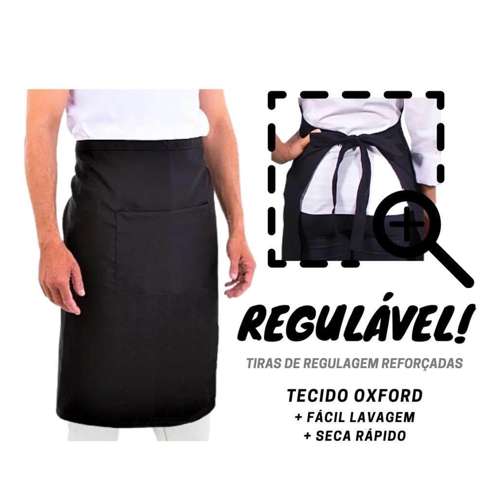 MEIO AVENTAL Cintura Saia com Bolso Preto Branco Oxford Garçom Garçonete Chef