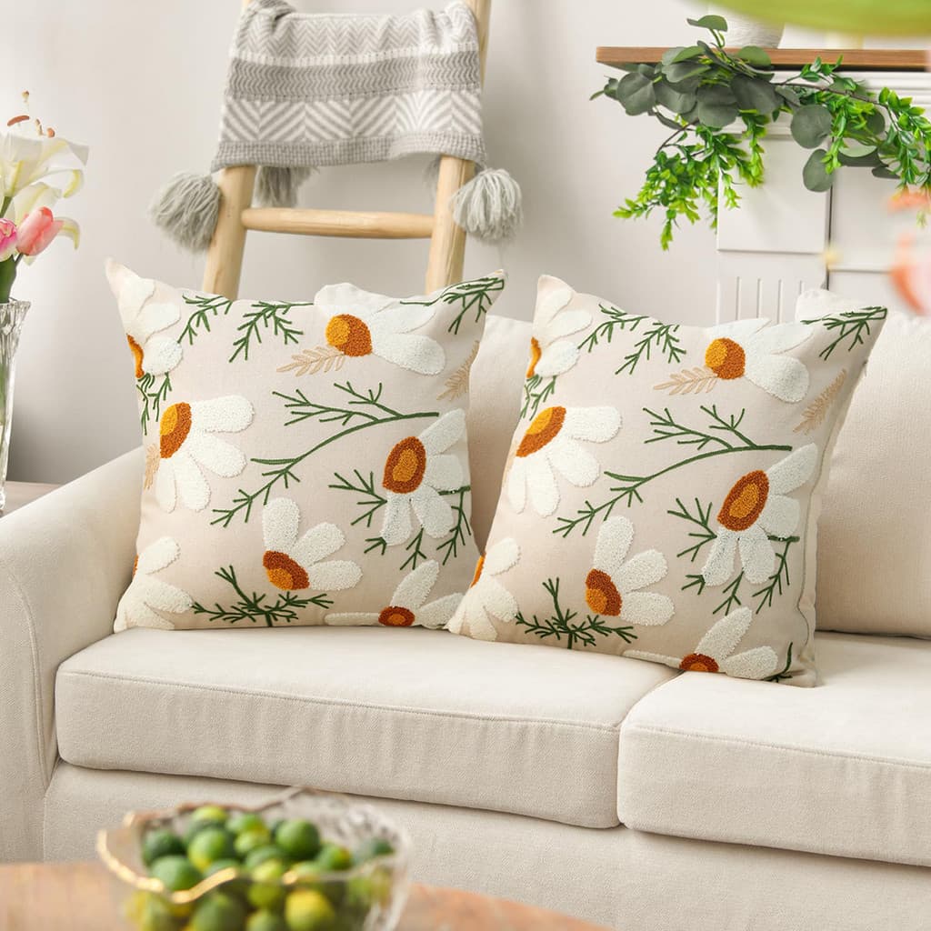 Kit 2 Capas de Almofada 45x45cm Bordado Artesanal para Sofá e Cama Decoração Elegante N1005