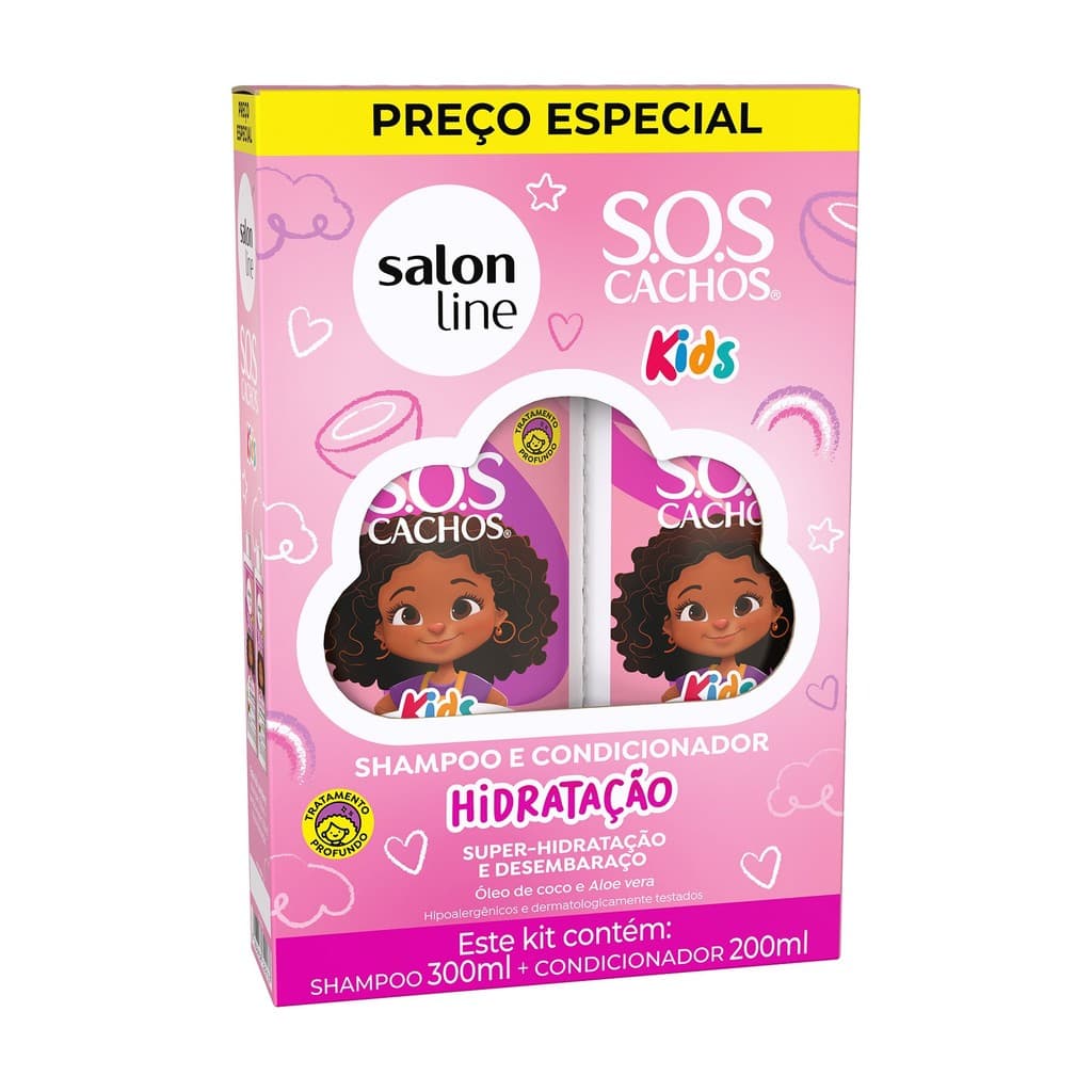 Kit Shampoo 300ml + Condicionador 200ml SOS Cachos Kids Hidratação