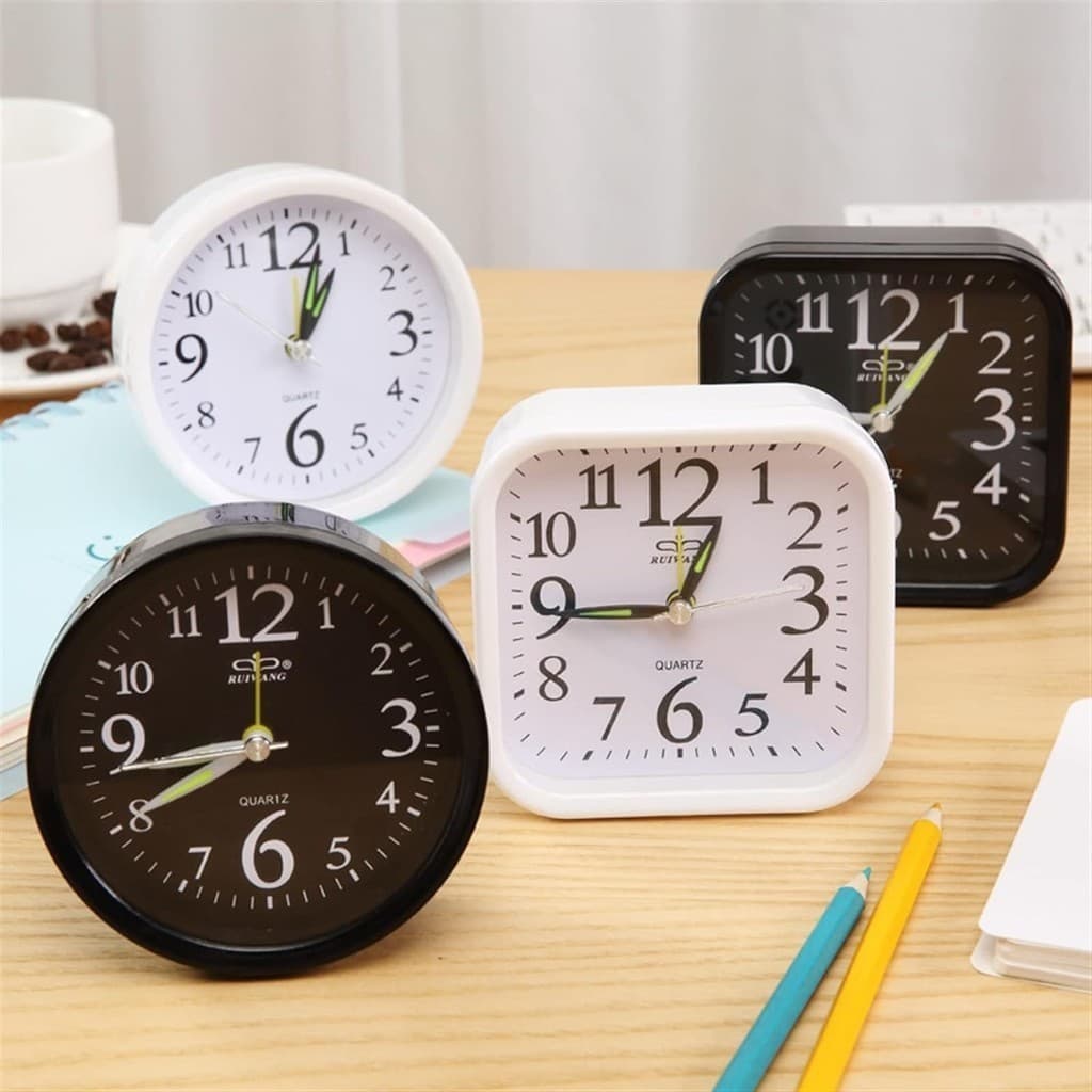 Despertador Redondo Quadrado Relógio Cabeceira Mesa Bateria Analógico Despertador Para Casa