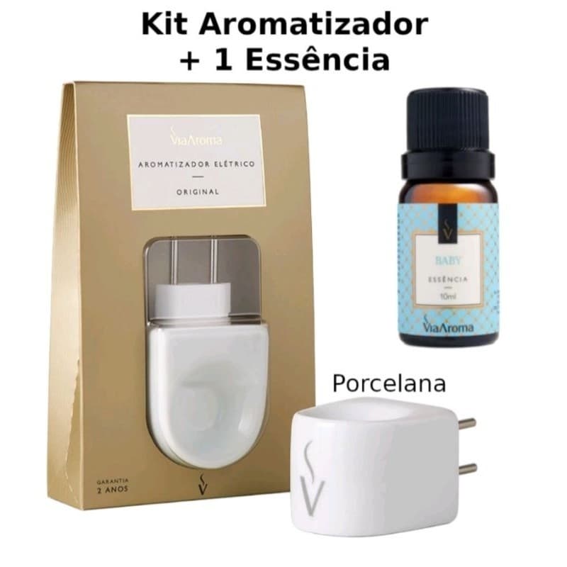 Kit Aromatizador Difusor de Ambiente elétrico em Porcelana Original+1 Essencia Via Aroma a escolher