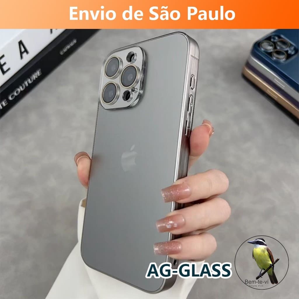 Capa Cinza Titânio AG-Glass para iPhone De Vidro Fosco Capinha iPhone 11 13 12 15 PRO MAX 14 13 pro max 12 pro max