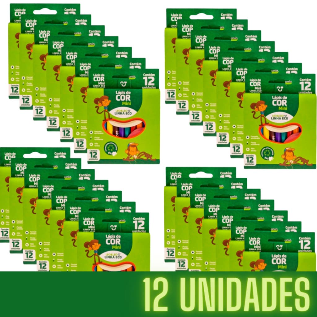 Pacote C12 Lapis De Cor Pequeno/Mini Leo Leo 8,5cm Alt x 9cm Largura