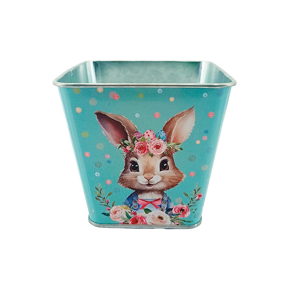 Baldinho de Páscoa Quadrado Metálico Coelhinho 9,5cm