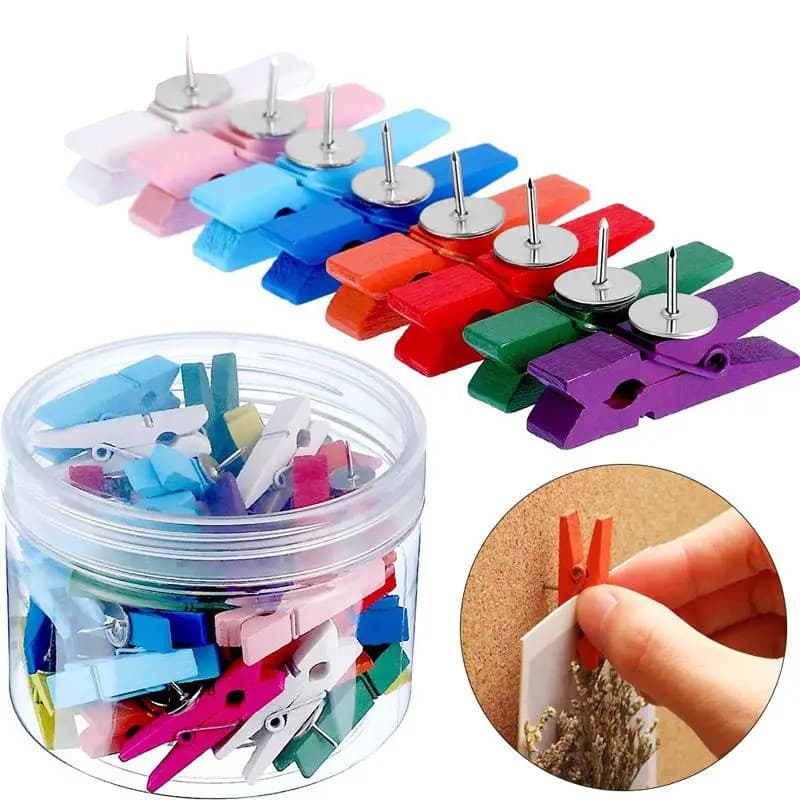 20Pcs/Box Clipes Push Pin Com Decorativos De Madeira Duráveis Tachas De Polegar Papelaria Escolar Para Quadro Preto De Cortiça