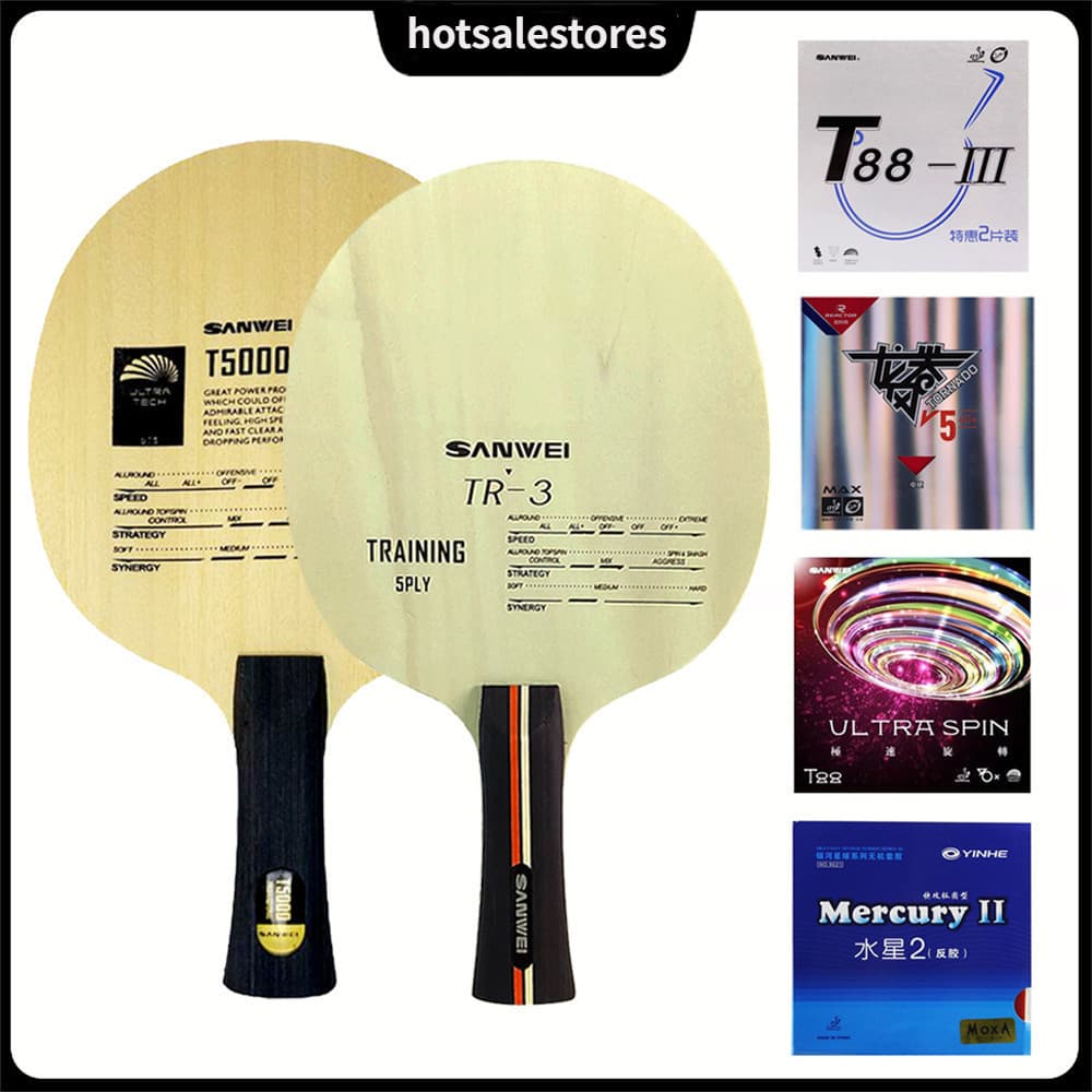 Original SANWEI T5000 (5 + 2 Carbono) CARBON Lâmina De Tênis De Mesa TR-3 (5Wood) Ping Pong Com Conjunto De Borracha