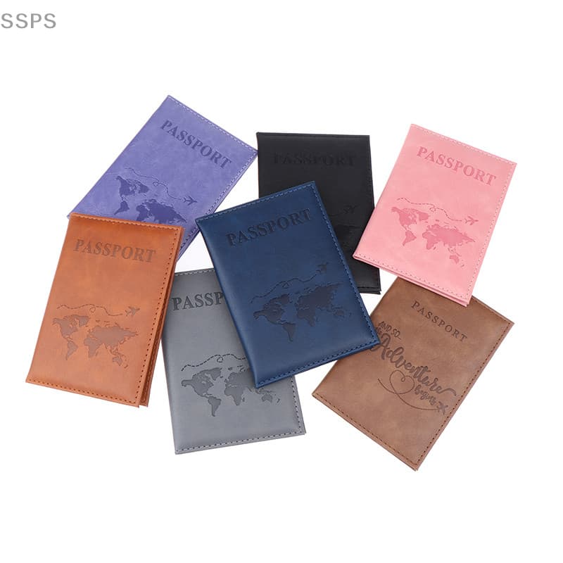 [SSPS] Capa De Couro Para Cartão Unissex Nova Moda Simples Passaporte Mundo Fino Porta-De Viagem Carteira Presente FAH
