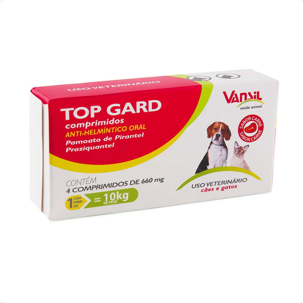 Top Gard Vansil 660mg Vermífugo para Cães e Gatos - 4 Cpr