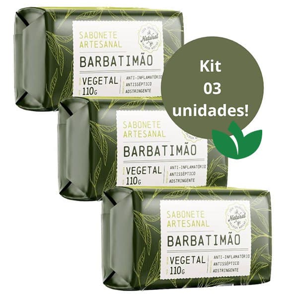 KIT 3 Unidades Sabonete BARBATIMÃO em Barra 110g Cheiro D´Ervas