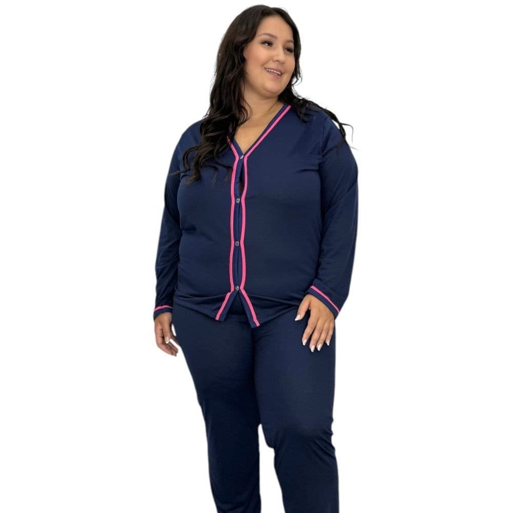 Pijama Inverno Plus Size Blusa Manga Longa e Calça Janaína 50 52 54 56
