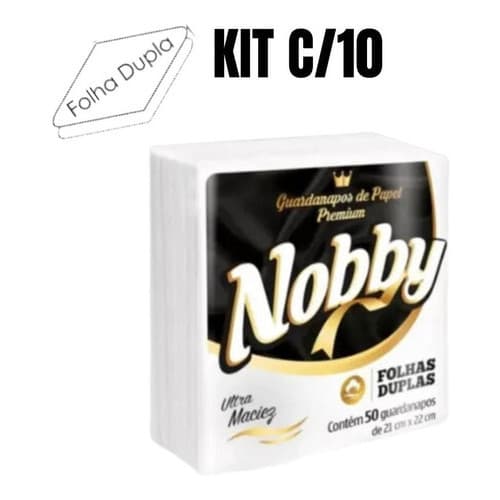 Kit 10 Pacotes Com 50un Guardanapo Folha Dupla Premium Nobby 21x22