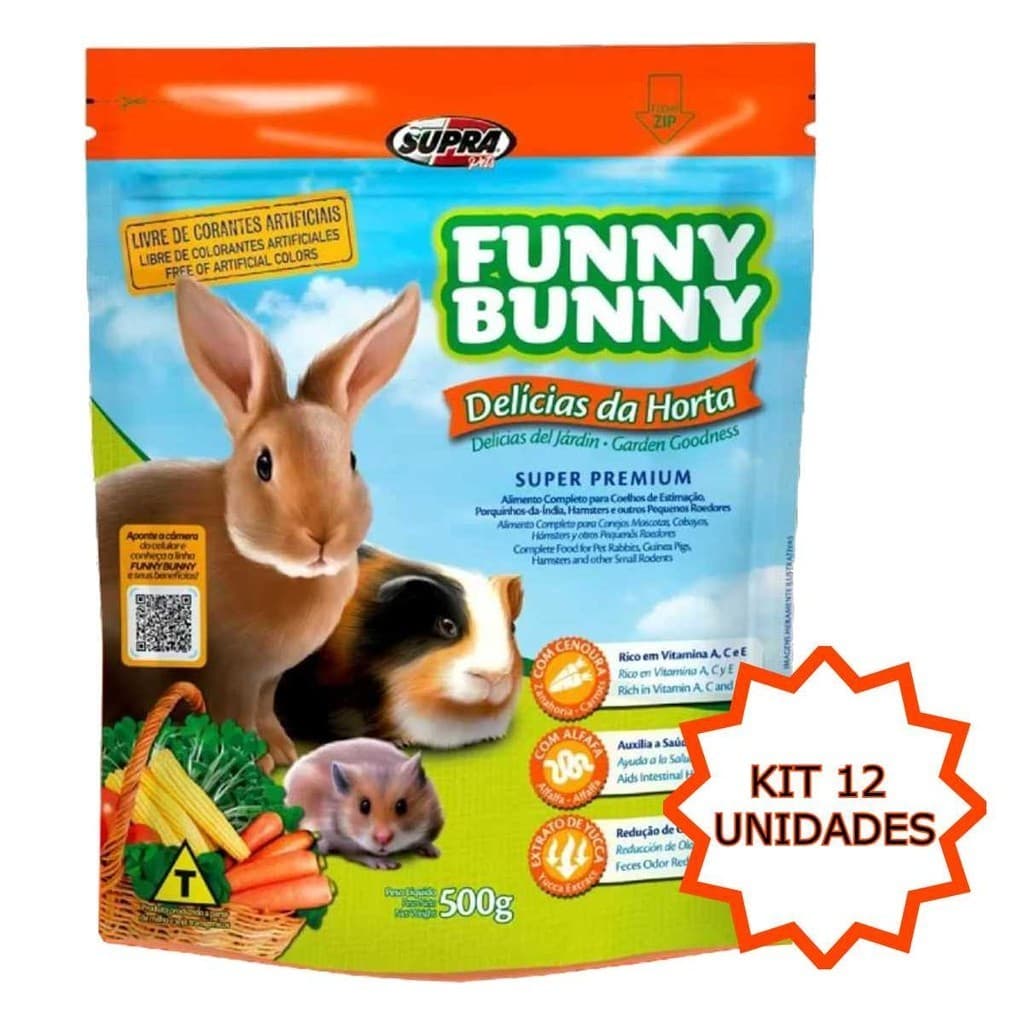 Kit 12 Funny Bunny Delícias Da Horta 500g Ração Para Hamster, Coelhos e Porquinhos Da India