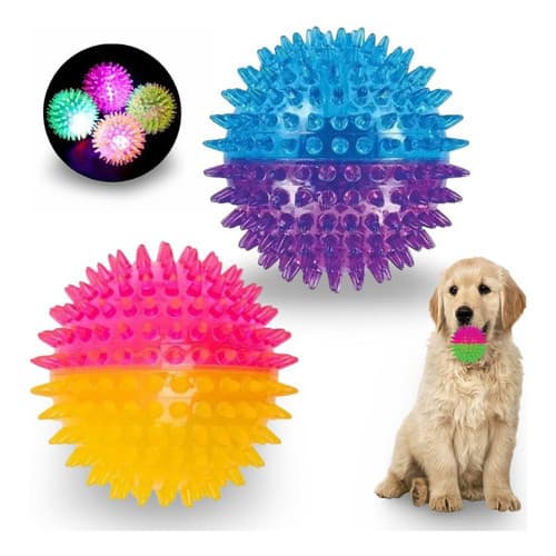 Kit 2 Brinquedos Bola Pet Interativa Som Luz De Led Pisca Bolinha Ouriço duas cores para cachorros