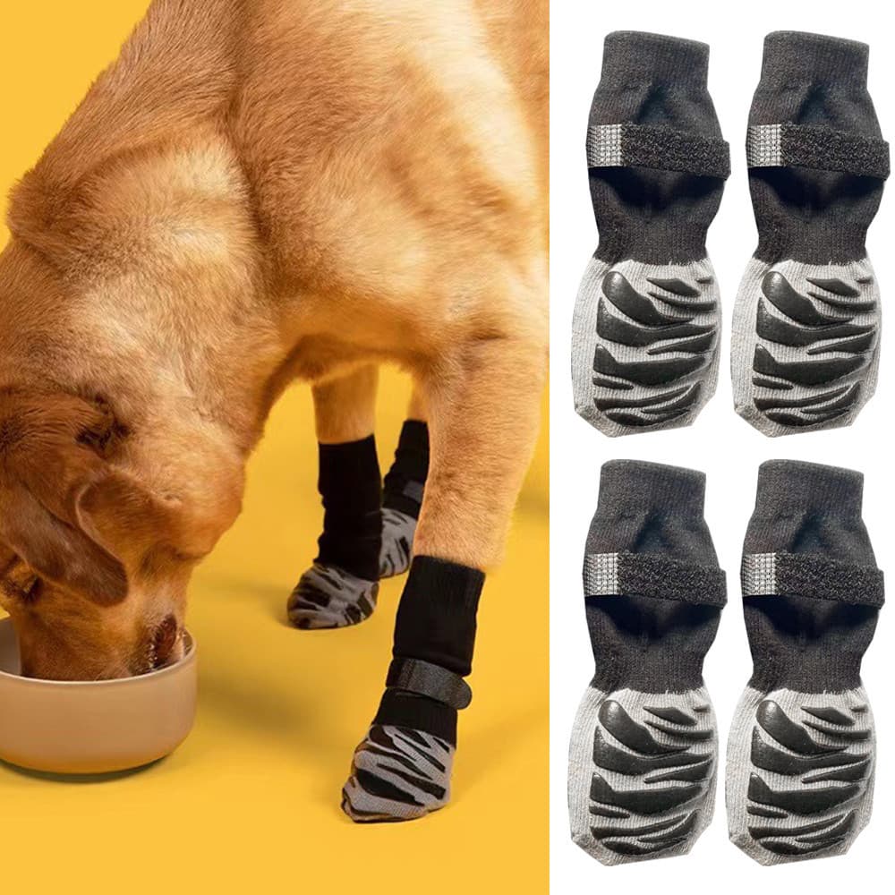 4Pcs/set Meias Para Cães Sem Deslizamento Com Alças Controle De Tração O Interior Em Madeira Dura Protetor De Patas