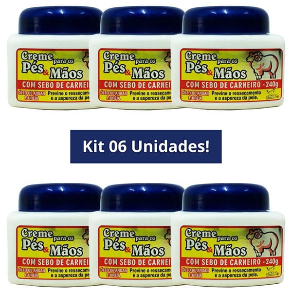 KIT 6 Unidades CREME SEBO DE CARNEIRO Pés e Mãos 240g SAN JULLY