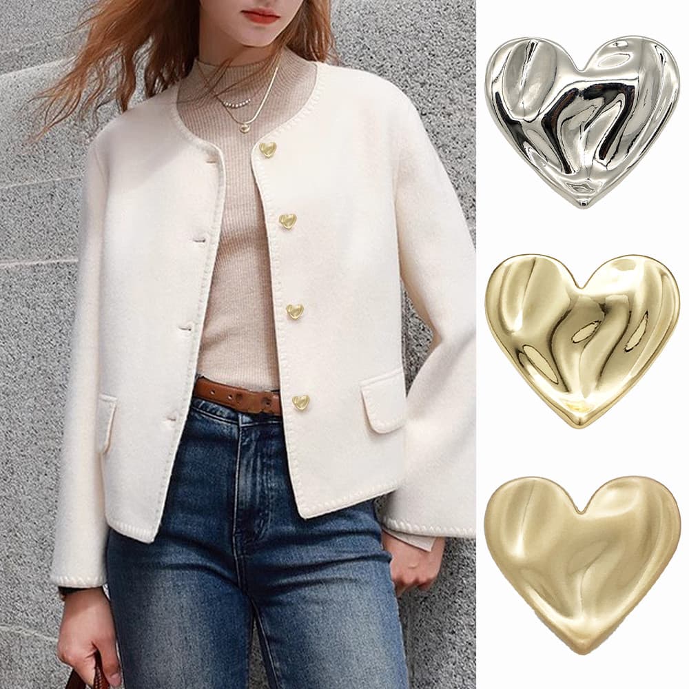 Botões De Metal 10 Peças Conjunto Formato De Coração Estilo Simples Design De Onda Irregular 18/23mm Ouro Prata Areia DI