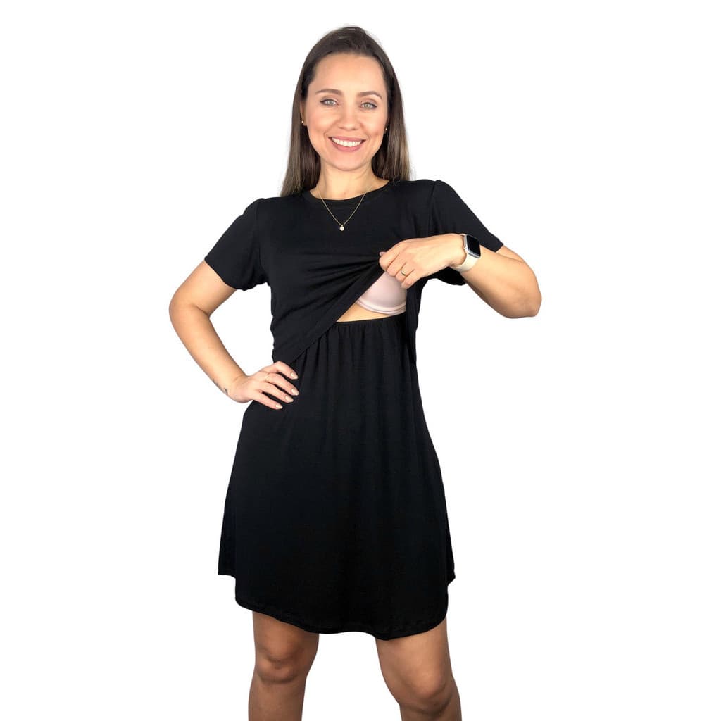 Vestido Amamentação Diversas Cores Viscolycra Premium Manga Curta Grávida Maternidade Amamentar