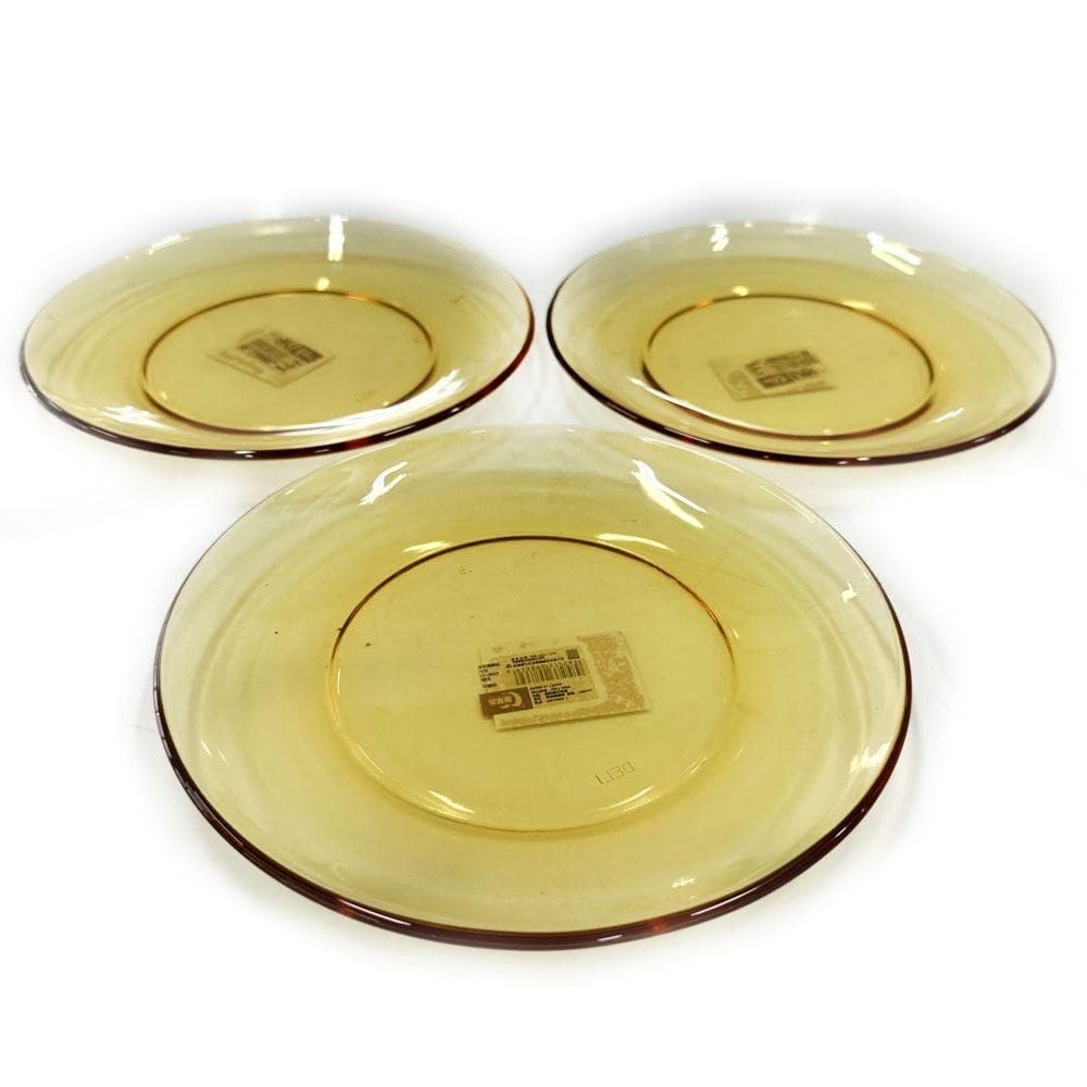 Jogo de Prato de Sobremesa 18cm Vidro Âmbar 3 Peças -Quanhe
