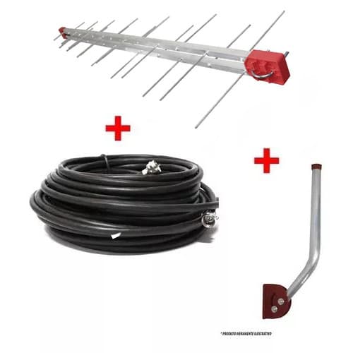 Antena Tv Digital log 28 elementos 4K Externa UHF Digital com Cabo e Mastro