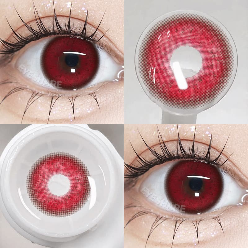 Lente De Contato Vermelha Eyeshare Polaris 1Pair 14.2mm Mini Colorida Pode Ser Usada Por Um Ano