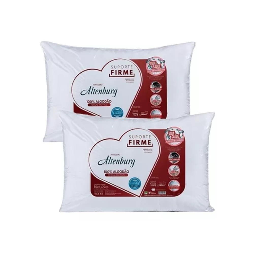Kit 2 Travesseiros Altenburg Firme Percal 180 Fios 0,50x0,70