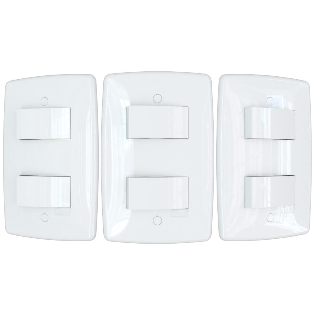 3 Interruptores de Luz Duplo Simples Branco Finesse+ B.lux
