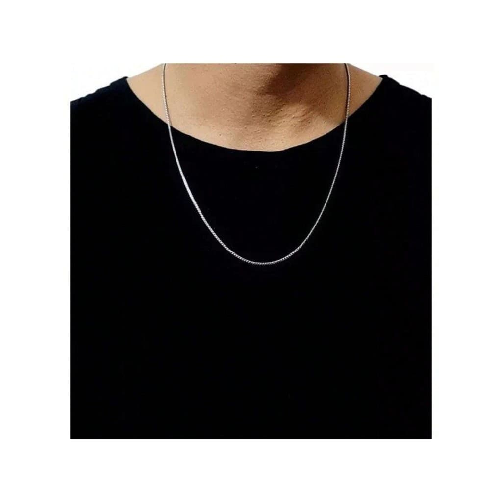 Cordão Masculino Corrente Veneziana Prateada Aço Inoxidável 60cm