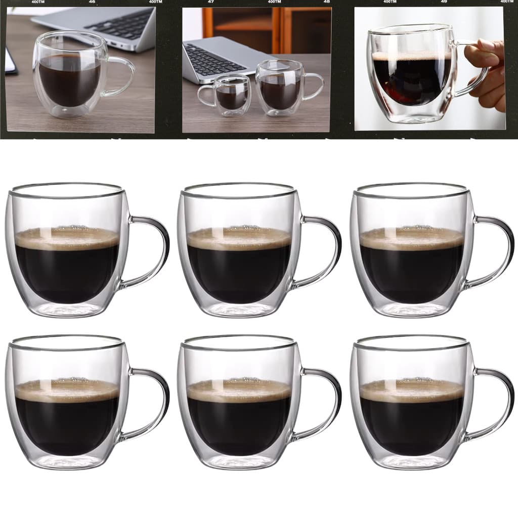 Kit Xicara de Vidro Duplo Caneca para Café Chá Chocolate Casa Escritorio 80ml Jogo até 6 unidades
