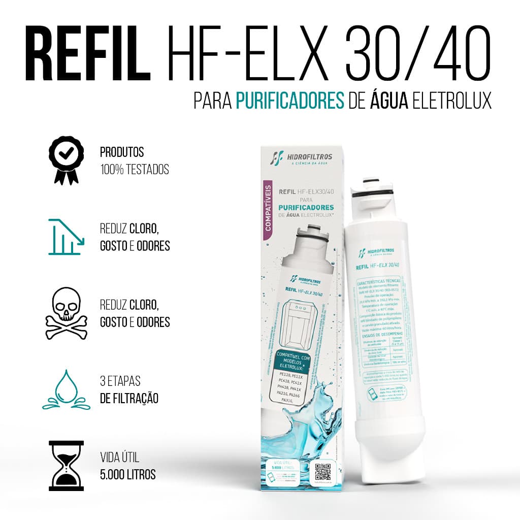 Kit 1, 2 ou 3 Refil Para Filtro de Água Compatível com Electrolux PE11X PE11B PA21G PA26 PA31G PC41B