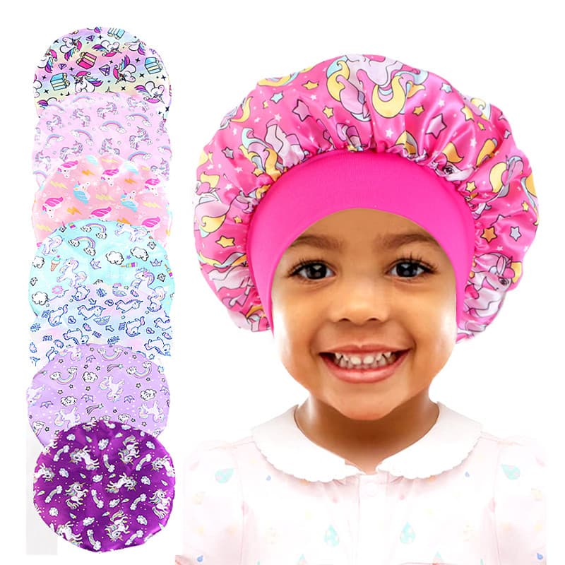 Bebê Dos Desenhos Animados Crianças Impressão Cetim Gorro Dormir Chapéu Boné Cabelo Ajustável Sedoso Para Criança Noite 