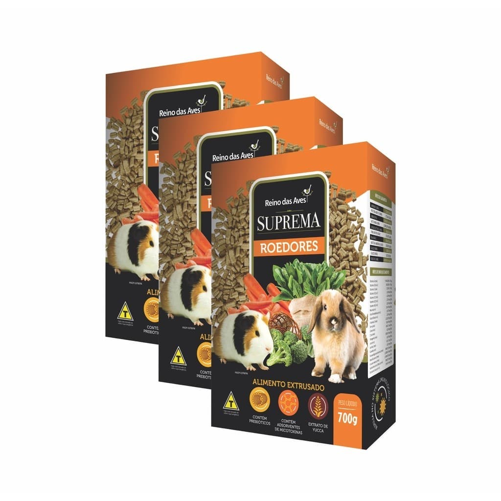 Racao Para Porquinho da India Kit 3un Suprema Roedores 700g  - Reino Das Aves