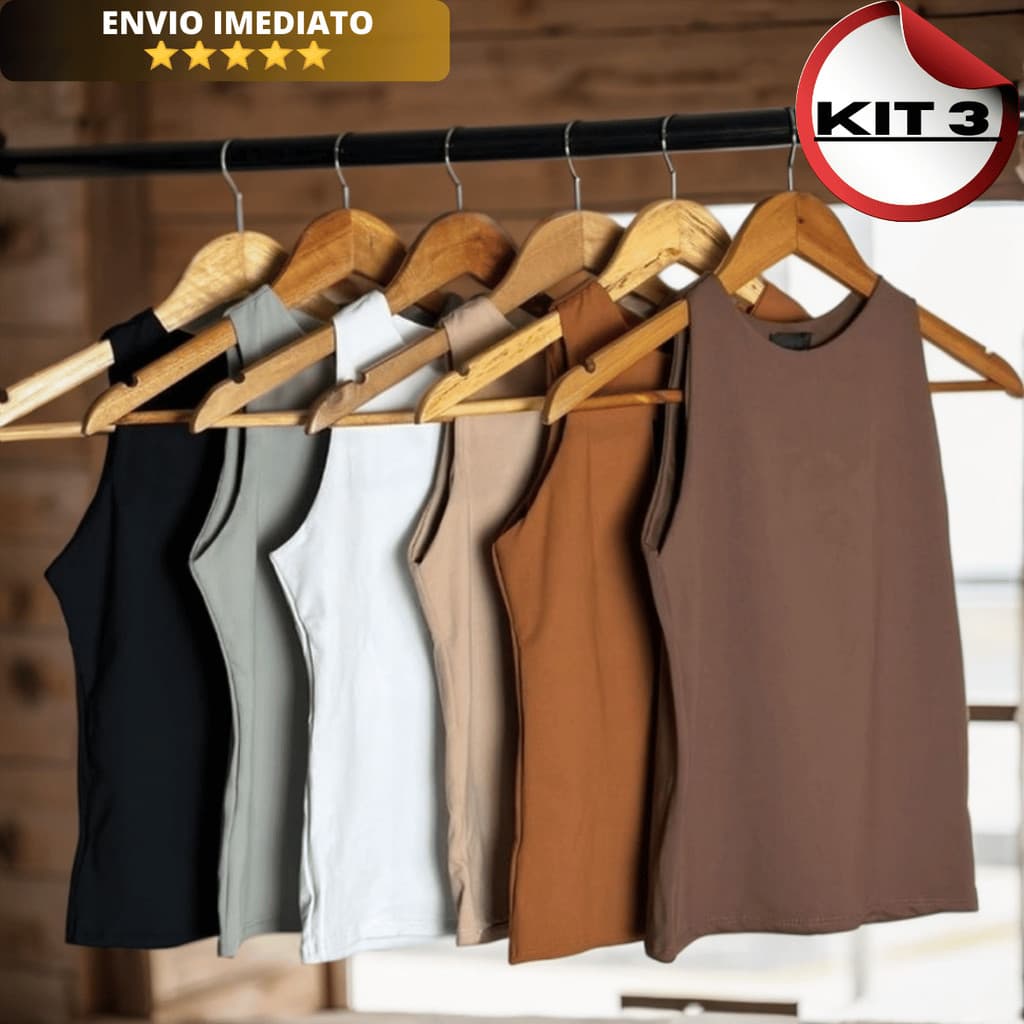 Kit 3 Regatas Blusinhas Suplex Forro Duplo Feminina Básica Elegante Moda Blogueira