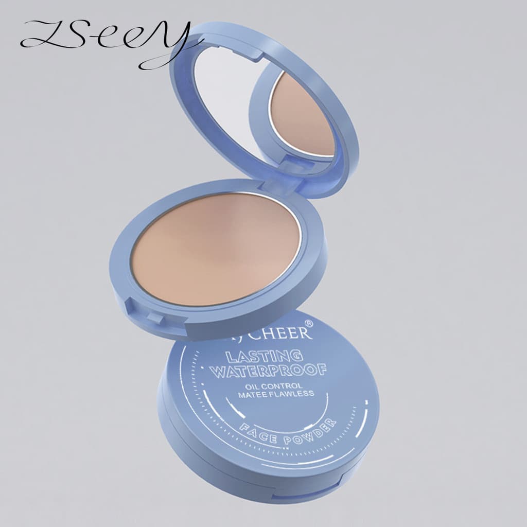 Pó Facial Para Controle De Óleo Fosco À Prova D'água De Configuração Impecável Maquiagem Compacta Com Espelho Puff [Long