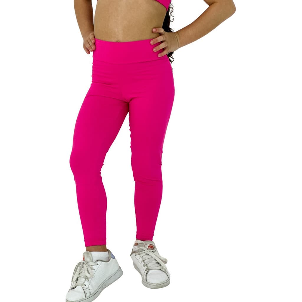 Calça Lycra Infantil Feminino Fitness Cós Alto Em Poliamida