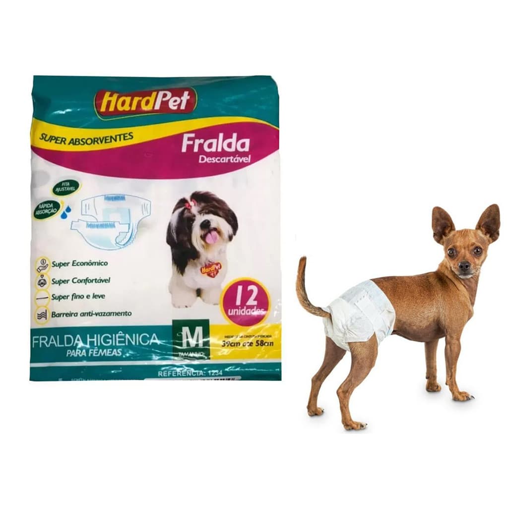 Fralda Descartável Higiênica P/ Cães Fêmea Hard Pet M 12 Un