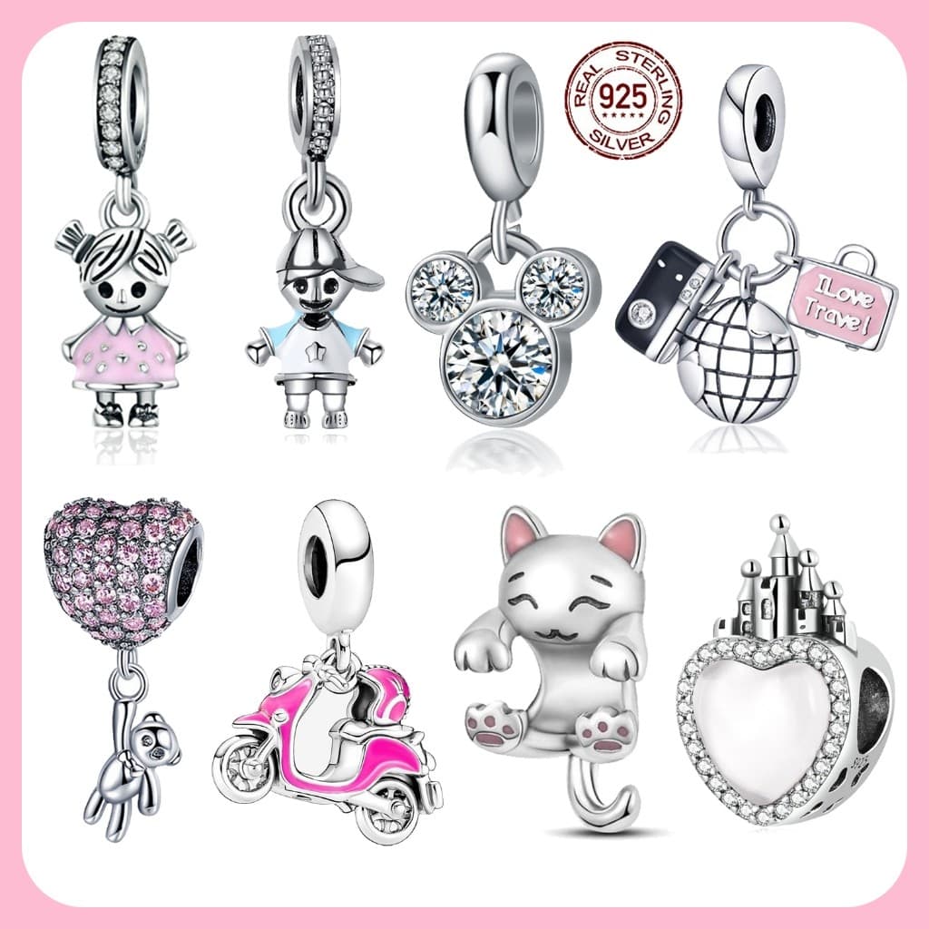 925 prata charme pulseira acessórios gato amor meninos meninas encantos