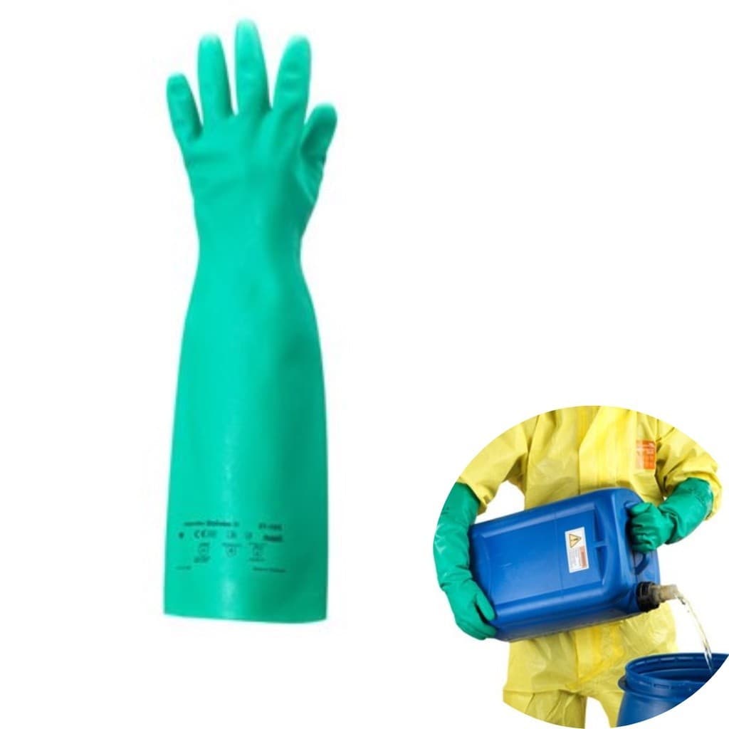 Luva Borracha Nitrílica Solvex 37-185 Ansell Cano Longo Verde 46cm Sem Forro Antiderrapante Aderência Seca úmida