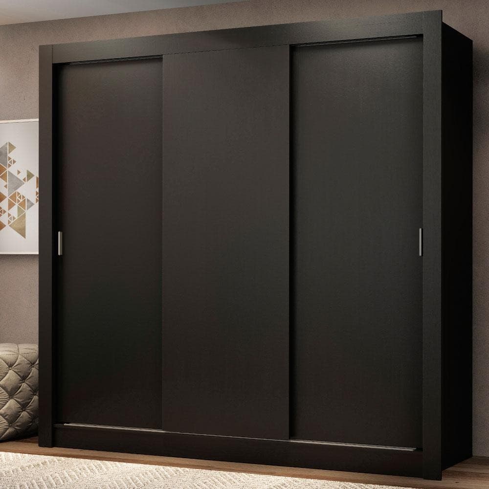 Guarda Roupa Casal Madesa Mônaco 3 Portas de Correr - Preto