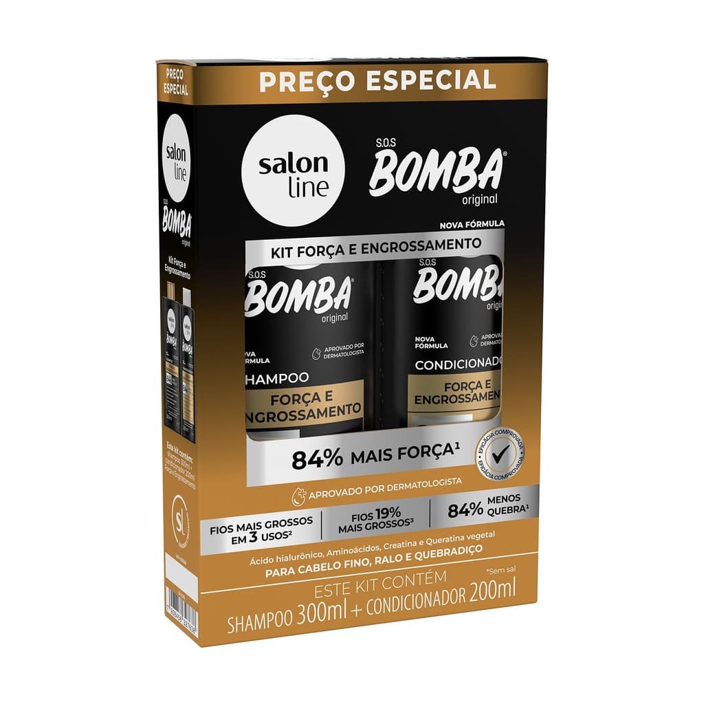 Kit Shampoo 300ml + Condicionador 200ml SOS Bomba Força e Engrossamento