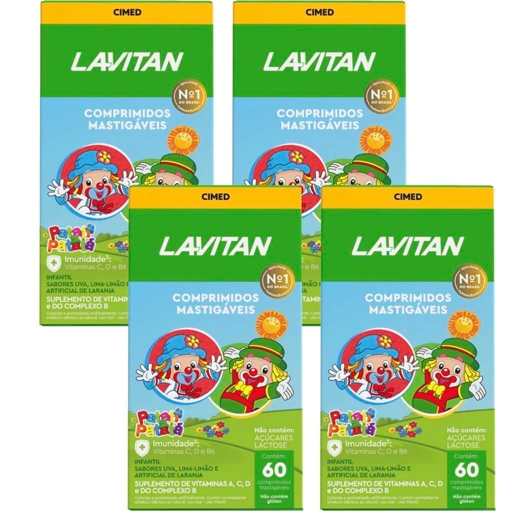 Kit 4 Lavitan Patati Patata Vitamina Infantil Sabor Mix de Sabores Cimed c/60 Comprimidos