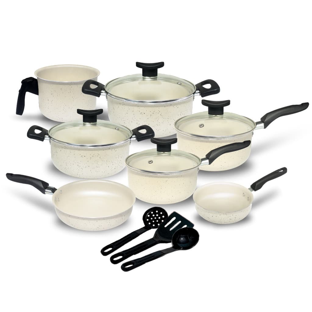 Conjunto Jogo de Panelas Teflon Viena 10 Pçs Antiaderente Tampa de Vidro