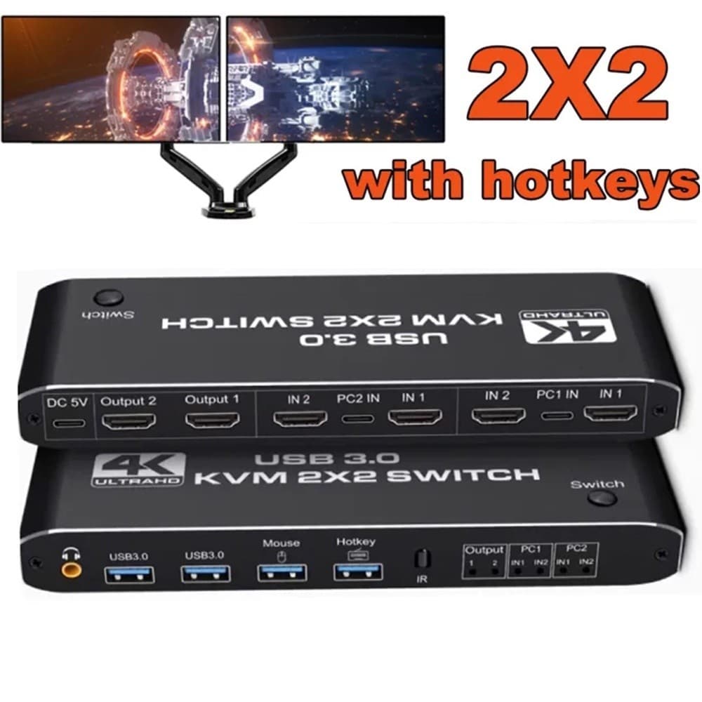 2x2 HDMI kvm switch 4K 60Hz Tela Extendida USB 2 Em 2 Saídas Para 2 Computadores Partilhar 2 Monitores