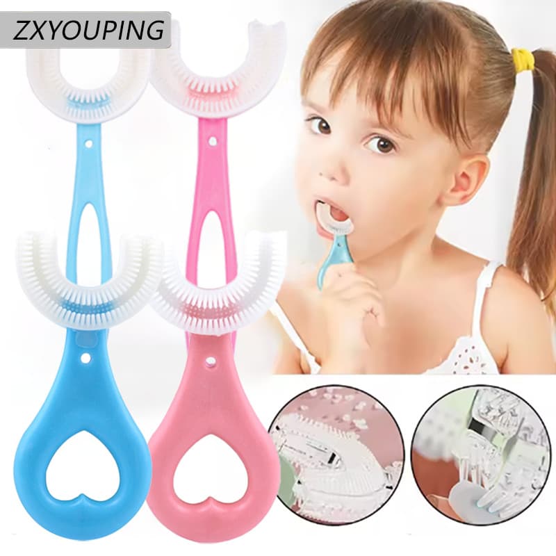 Escova De Dentes Em Forma De U Para Crianças De 2 A 12 Anos , 360 Graus , Escovando Boca Com Artefato , Gel Macio De Sil