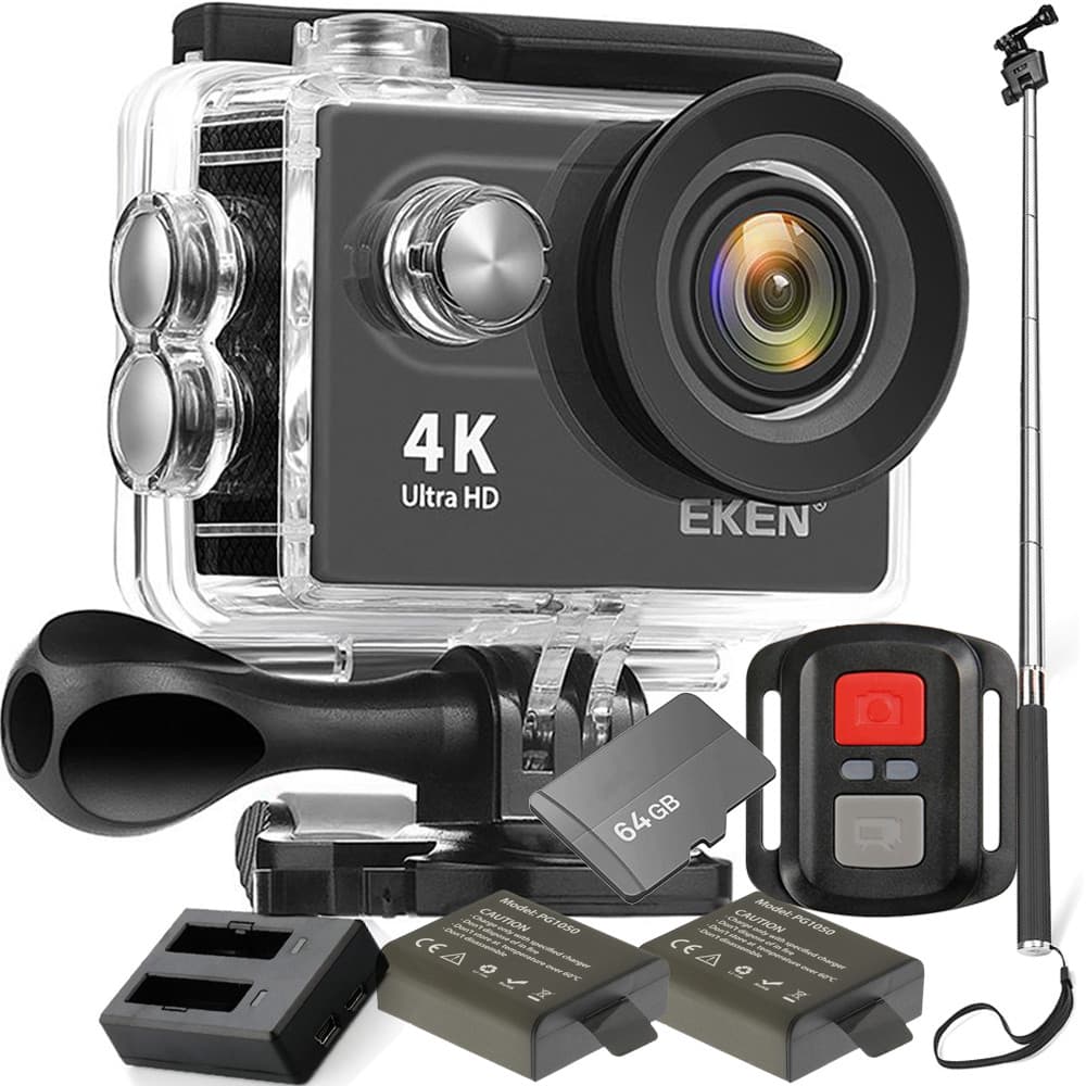 Kit Câmera Eken H9R 4K WiFi 64GB 03 Baterias Carregador Bastão Estabilizador Imagem Controle Remoto