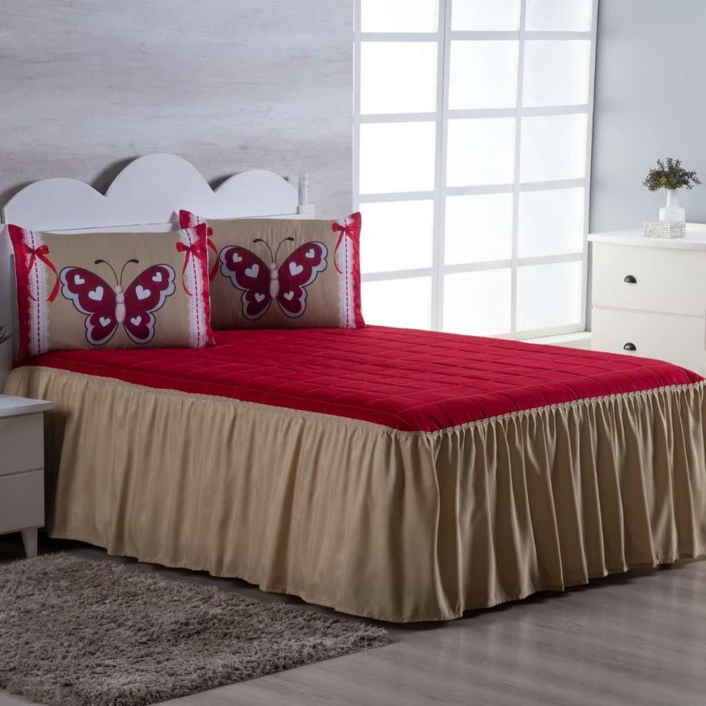 Kit para Quarto Colcha Cobre Leito Casal Padrão Borboleta Butterlfy 3 Peças Porta Travesseiro Bordado