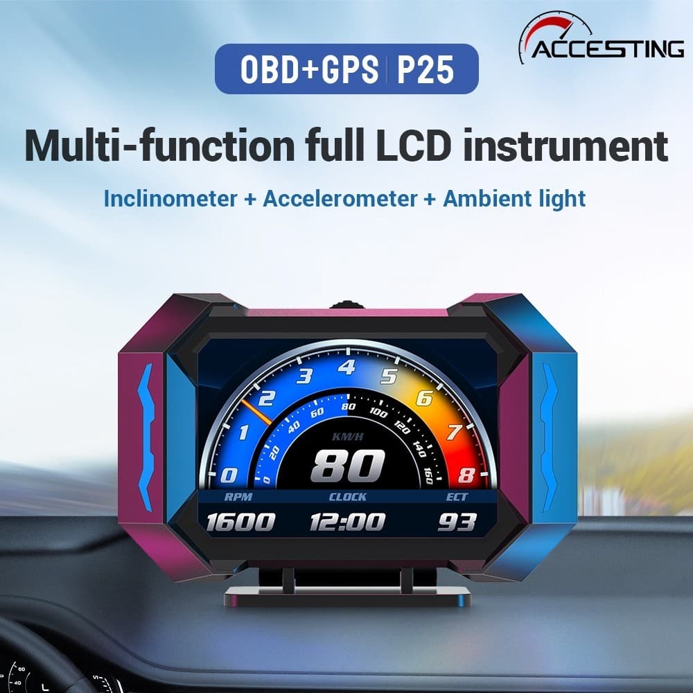 P25 Novo Carro OBD OBD2 Medidor Digital De Alarme Velocidade Visor Hud Water temp RPM turbo boost