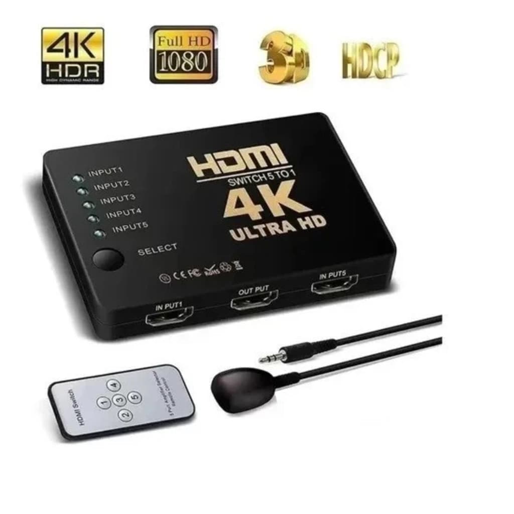 Chaveador Comutador Hdmi 5x1 Switch 3d 1080p Uhd Full Hd