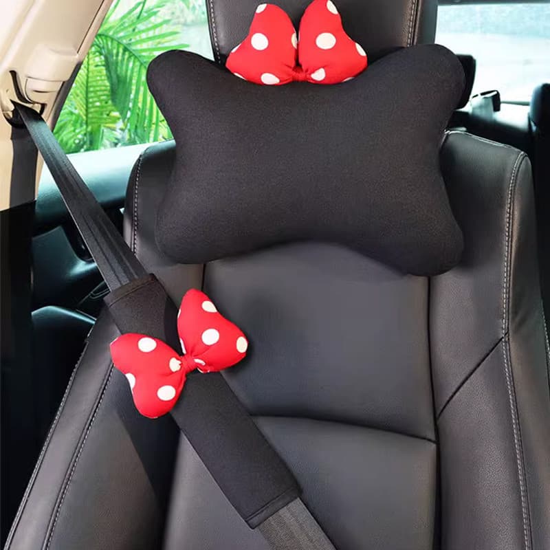 Encosto De Cabeça Interior Do Carro Pescoço Travesseiro Automóvel , Laço Vermelho Manchado Nó De Cobertura De Fluxo