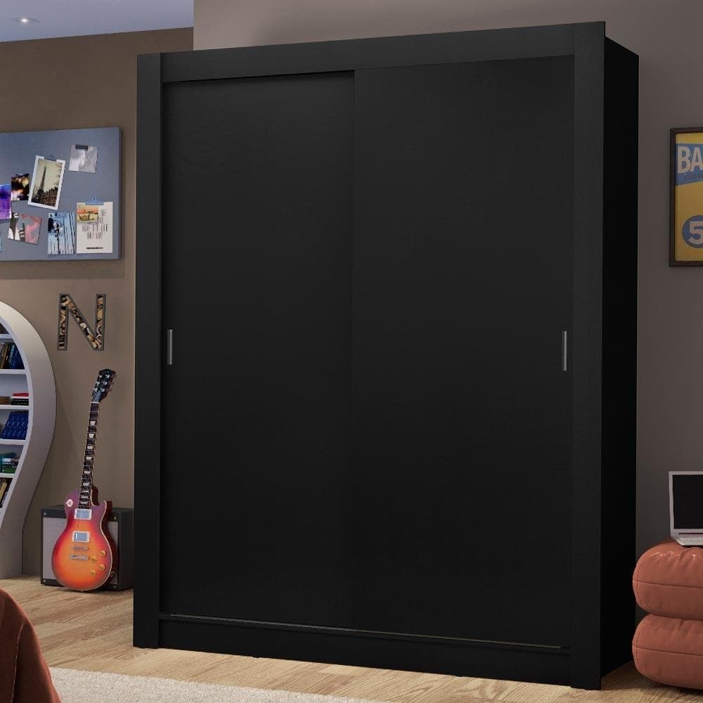 Guarda-Roupa Solteiro Madesa Dallas 2 Portas de Correr 2 Gavetas - Preto